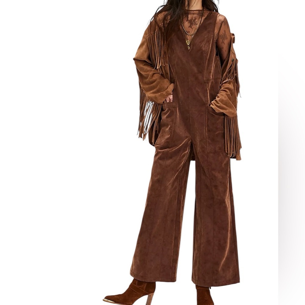 We The Free Nico Chocolate Brown Faux Suede Jumpsuit